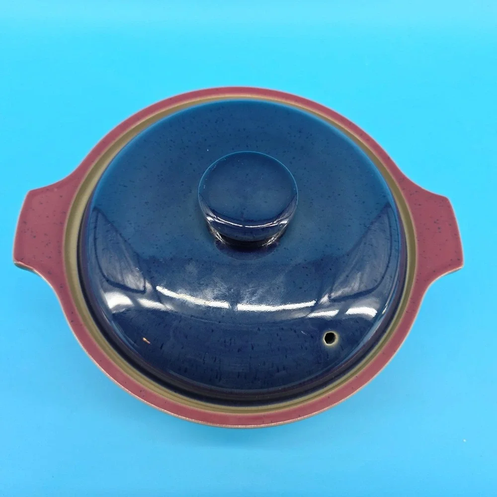 Denby Harlequin Lidded 2 QT‎ Casserole Dish Tureen Teal Navy Burgundy England